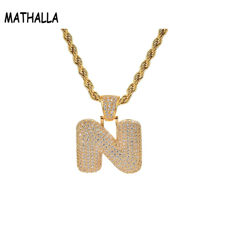 MATHALLA Letter Necklace With Stainless Steel Rope Chain Gold and Silver Cubic Zirconia Hiphop Jewelry Pendant | Украшения и