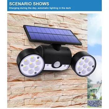 

30LED Solar Light Dual Head Solar Lamp PIR Motion Sensor Spotlight Waterproof Outdoor Adjustable Angle Lights For Garden Wall