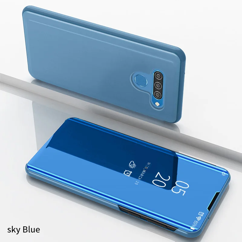 Флип-зеркальный корпус для LG Q60 чехол умный магнетизм прозрачный чехол-подставка с окошками задняя крышка телефона чехол для LG Q60 Q 60 60q Чехлы Coque - Цвет: Синий