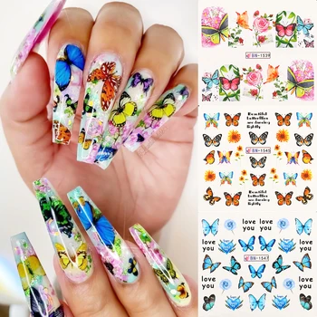 

1 Sheet 12pcs Butterfly Nail Water Decals Flowers Slider Transfer Nail Stickers Paper Tip Nail Art Decoration DIY Design