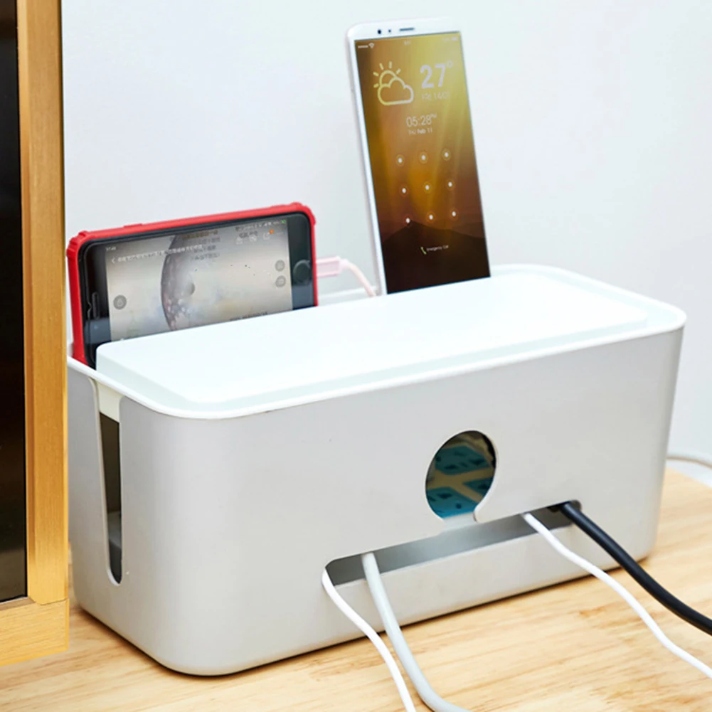 

Newly Desktop Cables Storage Box Power Wires Line Collector Organizer Box with Phone Stand