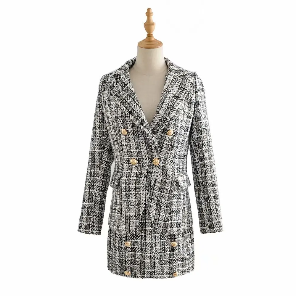 

Summer New Style Europe And America WOMEN'S Dress-Style Chunky Pattern Double Breasted Loose-Fit Suit Jacket W1487