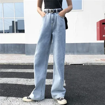 

Korean High Waist Wide Leg Jeans Girls Streetwear Loose Boyfriend Jeans for Women Preppy Style Casual Straight Denim Pants Mujer