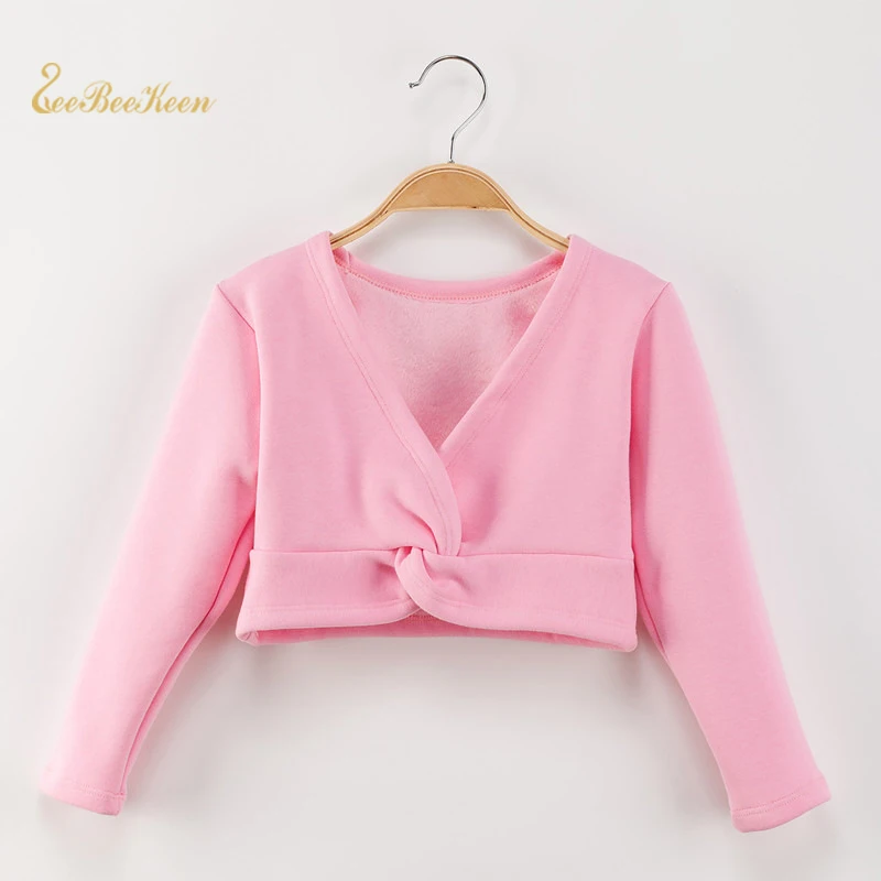 Plus velvet winter Thick Ballet Wrap Top Winter Autumn Warm Cardigan Square Dance Clothes Kids Cotton Long Sleeve Dancewear Coat