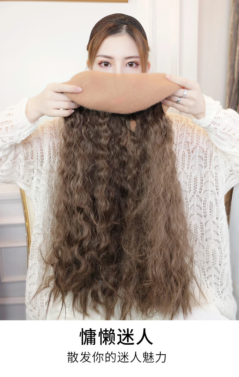 Periwig madam длинные волосы шляпа длинные вьющиеся волосы кибер знаменитости берет парик интеграции Зимняя мода природа periwig