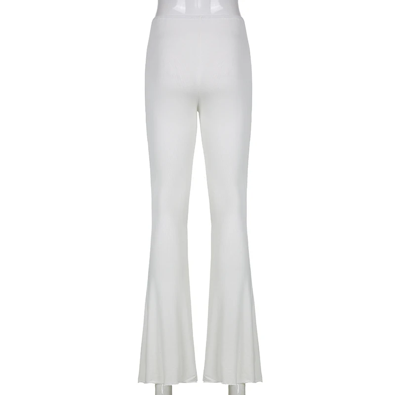 CIBBAR Solid Low Waist Ribbed Flare Pants Women Summer Slim Elegant Casual Elastic Trousers Female Fashion All-Match Streetwear