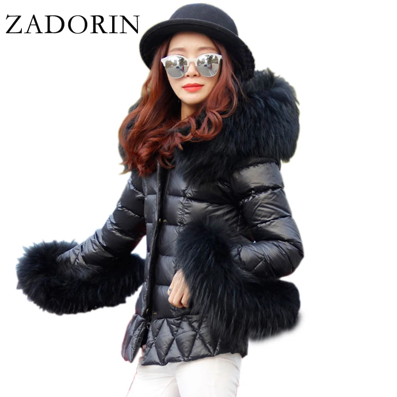 ZADORIN 2025 Trend White Duck Down Patchwork Faux Fur Jacket Women
