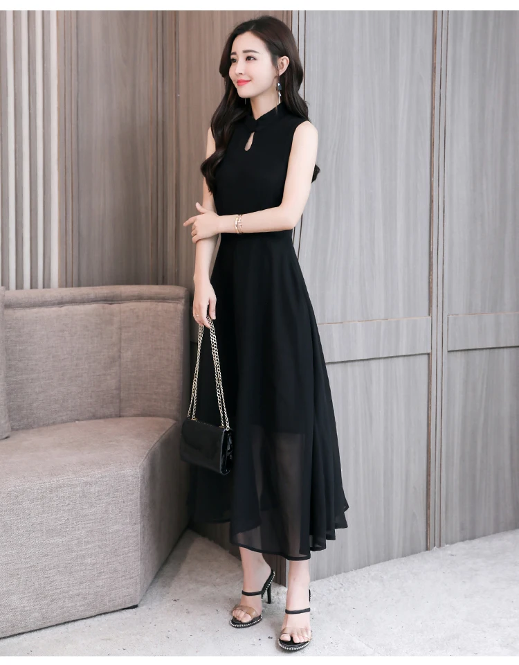 Zf8023@ Feimina улучшенное платье Cheongsam приталенное однотонное платье средней длины платье без рукавов