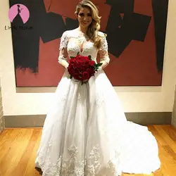 Robe De Mariee/2019 платье с круглым вырезом и длинными рукавами на заказ, свадебное платье 2019, сексуальное, плюс размер, кружевное, ТРАПЕЦИЕВИДНОЕ