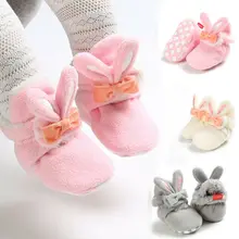 Осенне-зимняя одежда для новорожденных девочек и мальчиков плюшевая обувь с кроликом обувь с мягкой подошвой для маленьких принцесс