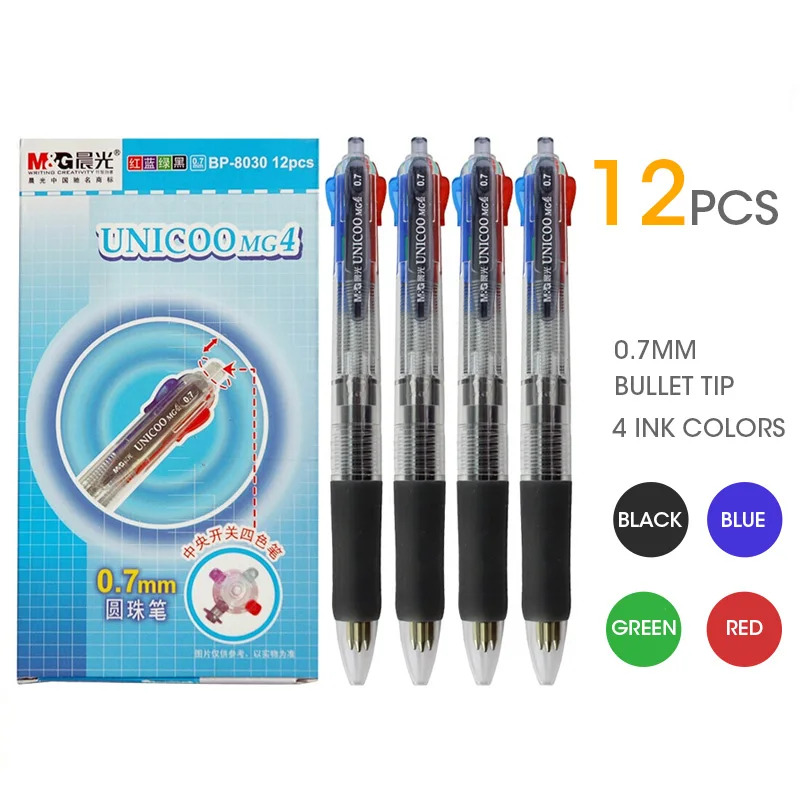 M& G 4 состоит из 12 штук, 4 цвета в 1 многоцветный чернилами Шариковая ручка 0,7 мм тонком Выдвижная Шариковая ручка для письма школьные канцелярские принадлежности - Цвет: 12 PCS