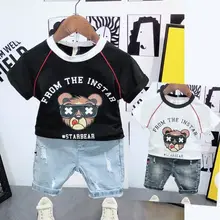 Футболка с короткими рукавами и рисунком для мальчиков; Детская летняя одежда; мужская повседневная одежда в западном стиле для маленьких детей; детская одежда с полурукавом