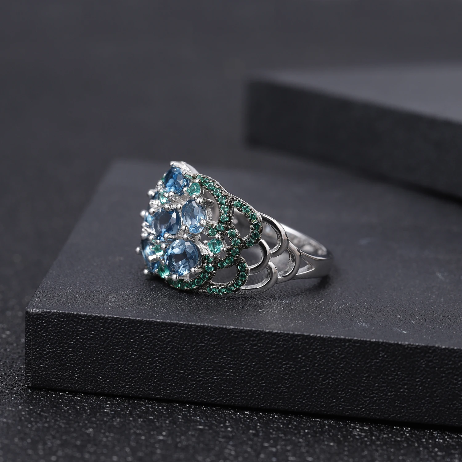 GEM'S BALLET 2.00Ct натуральный Лондонский голубой топаз Арт Деко Кольцо Настоящее 925 пробы серебряные Необычные драгоценные камни кольца для женщин хорошее ювелирное изделие