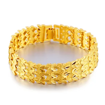 

Classical 24K Yellow Gold Bracelet For Men Wedding Engagement Watch Hand Chain Gold Charm Bracelet Birhday Fine Jewelry Gifts