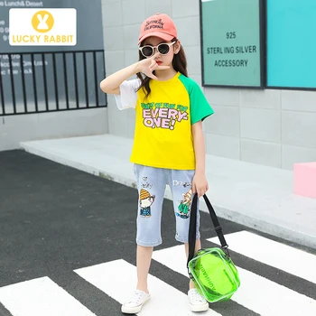 

2020 Kids Clothes Cartoon T-shirt Kids Clothing Wholesale Summer Kids Denim Clothes Sets Kids Jean Trousers 2pcs Suits