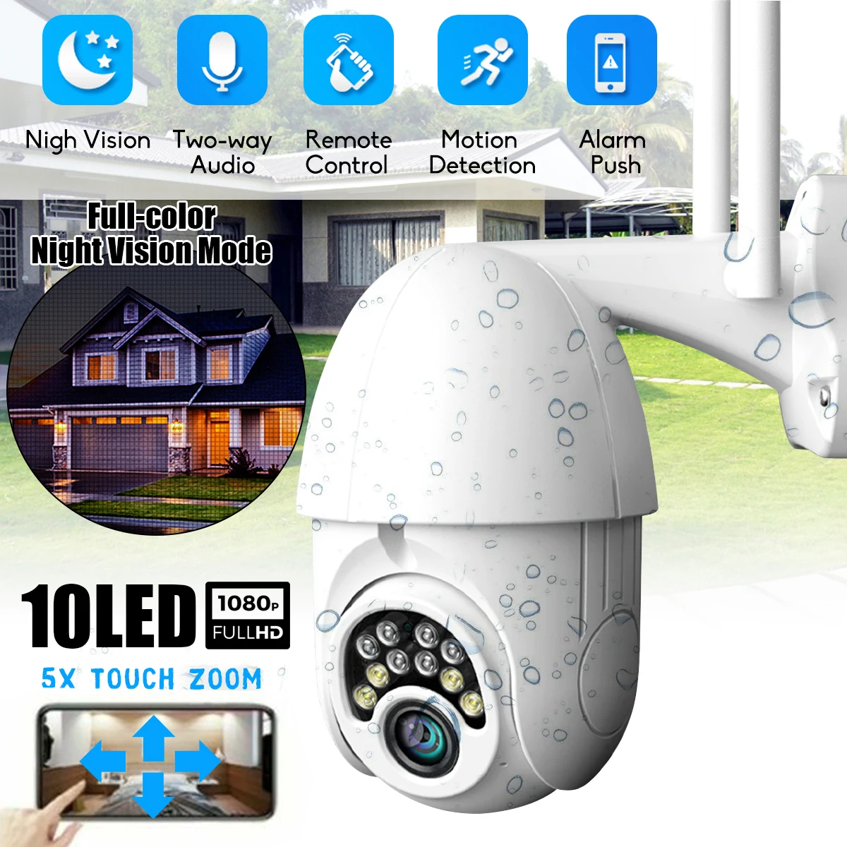 1080P HD IP Водонепроницаемая камера видеонаблюдения наружная WiFi PTZ Беспроводная инфракрасная камера безопасности
