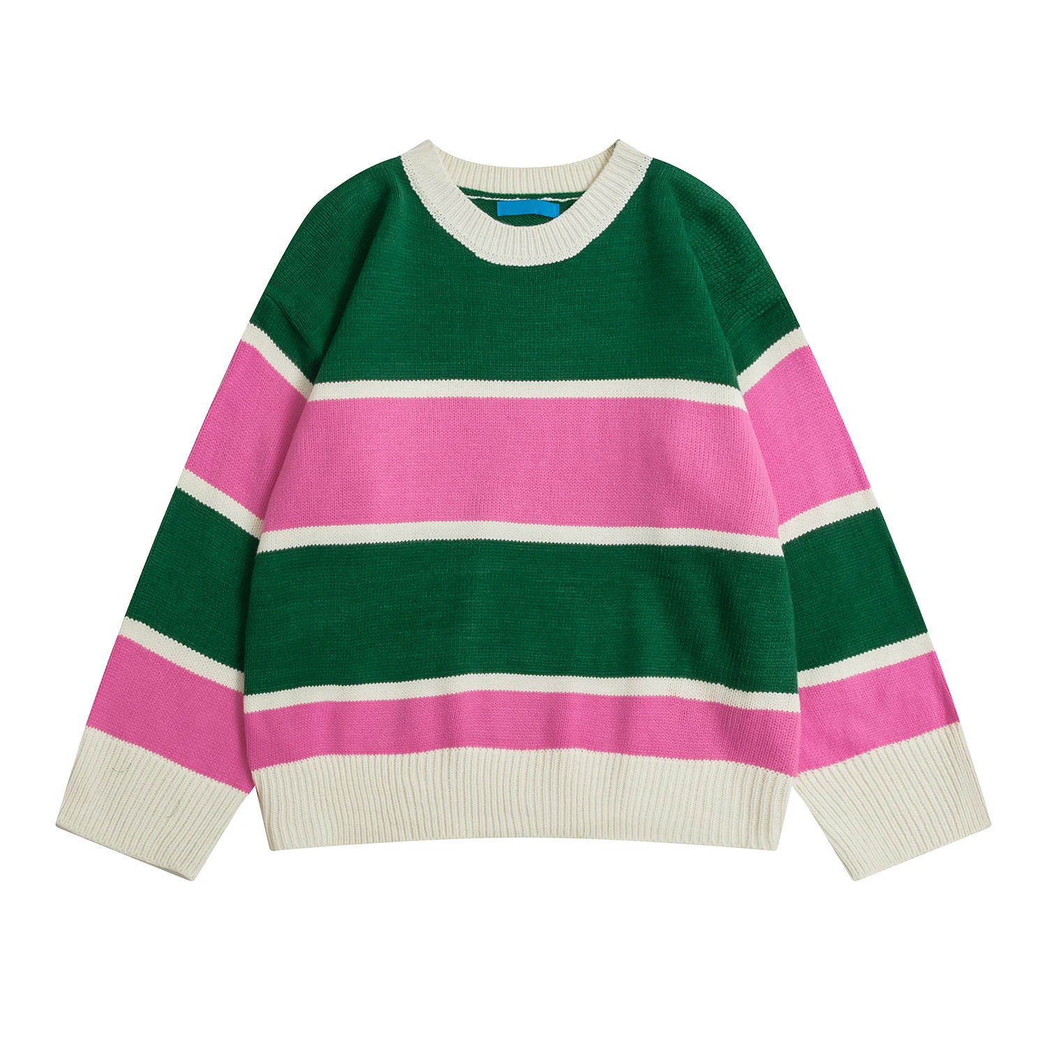 Spring New Arrival Ladies Knitted Jumpers Top Long Sleeve Crew Collar Women Pullover Sweaters Striped Hit Color Knitwear | Женская