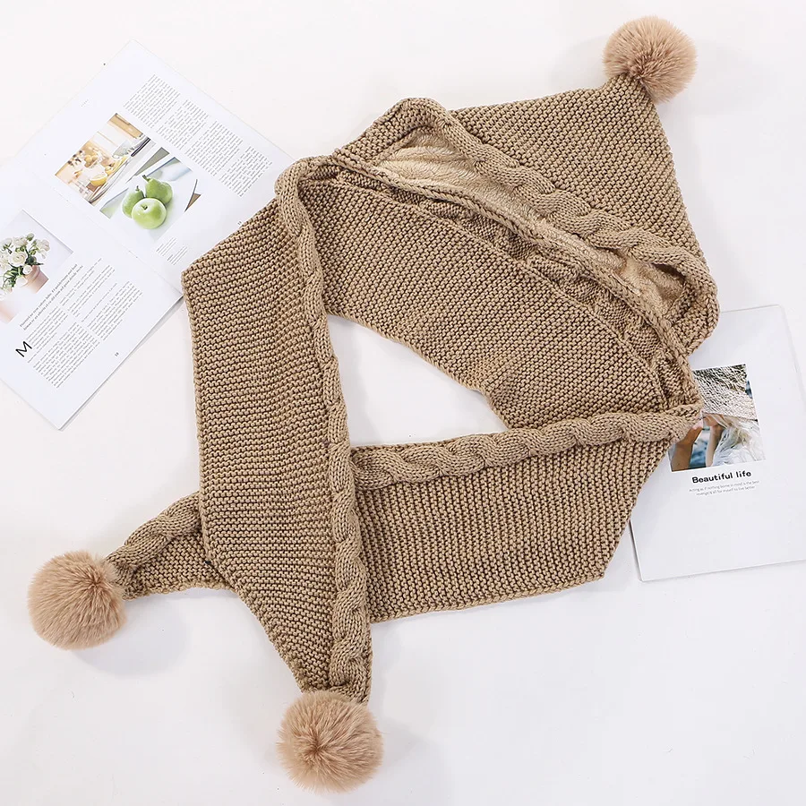 winter New pattern Connected Neck Furry Warm Cap Korean Edition fashion Wild Joker Facial protection knitted hat for women