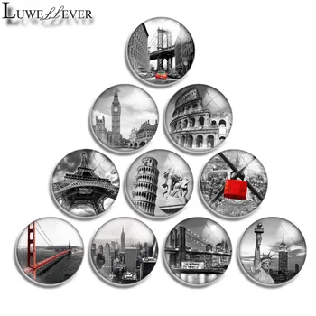 

12mm 14mm 16mm 20mm 25mm 30mm 588 Modern City Mix Round Glass Cabochon Jewelry Finding 18mm Snap Button Charm Bracelet