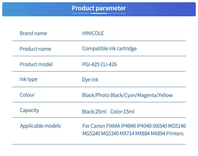 HINICOLE For Canon Pixma MG6140 MG6240 MG8140 MG8240 Printer Cartridge Ink PGI-425 CLI-426 PGI425 5C epson cartridges