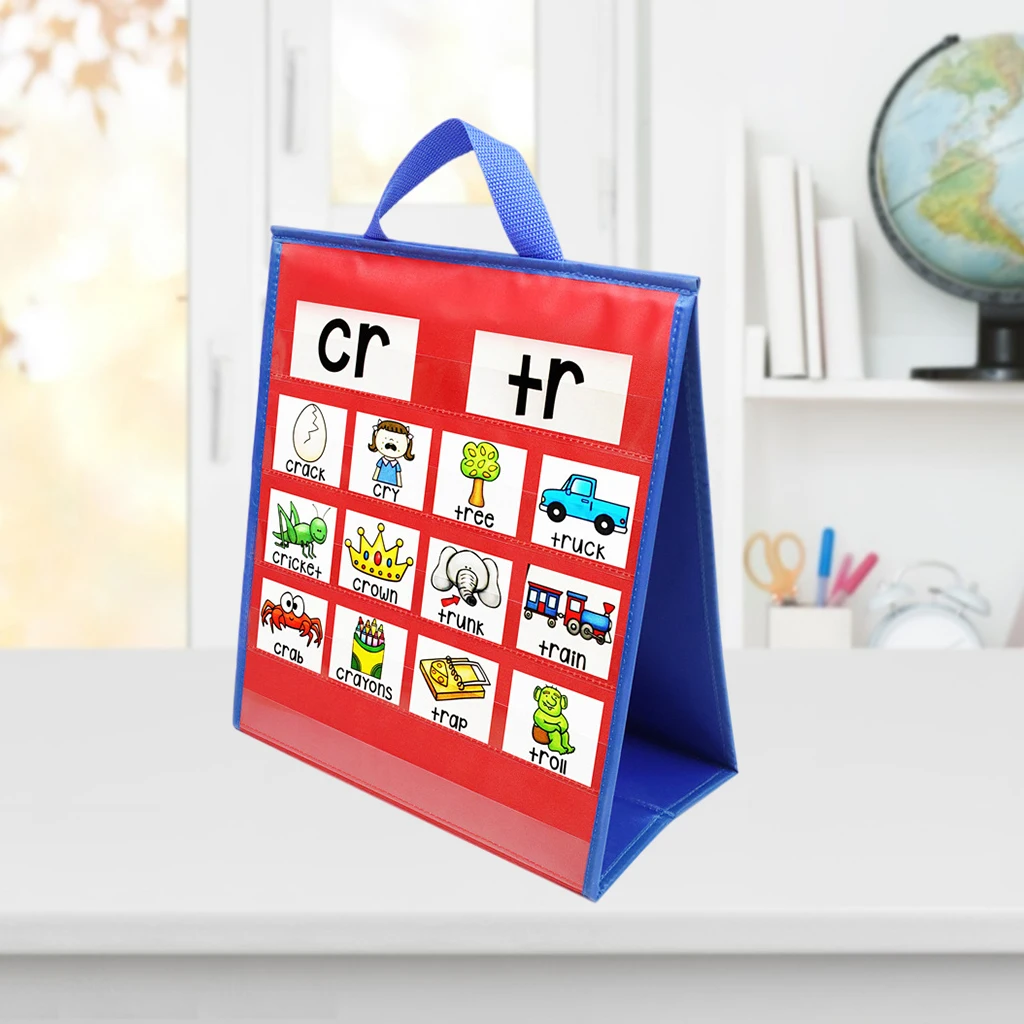 Desk Tabletop Pocket Chart Double-Sided Numbers Flashcard Cards Holder Hanging Classroom Teaching Pocket Supplies pocket chart organizer