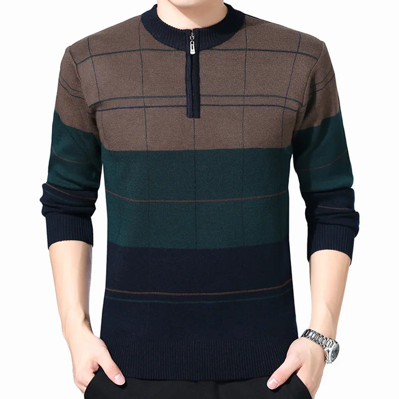 

Men's Wool Sweater with Thick Half High Neck Zipper for Middle-Aged and Elderly Loose Fitting Sweater