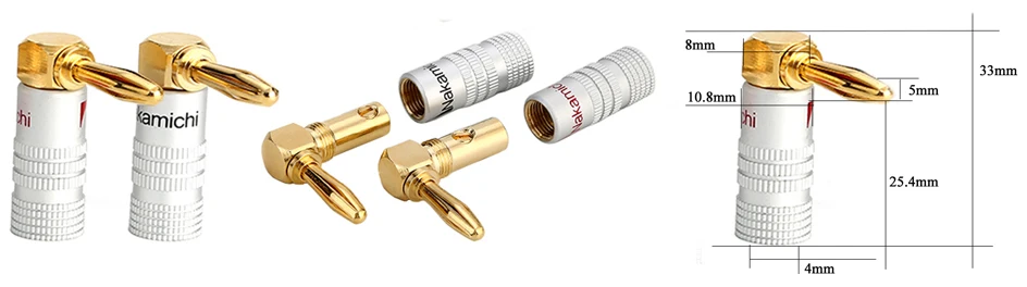 2pcs-4mm Banana Connector Gold-Plated For Video Speaker Adapter Audio Banana Plugs Wire Cable Connectors Binding Post2003