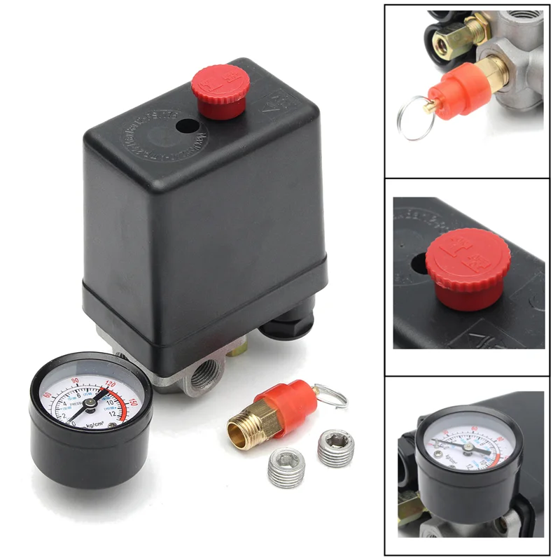 1/4'' BSP 4 Port 12 Bar Single-phase Air Compressor Pressure 0-175 PSI Switch Control Valve Safety Sensor Gauge | Автомобили и
