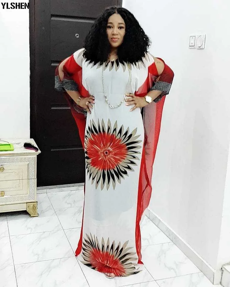 Two Piece Set African Dresses For Women Fashion Chiffon Positioning Printing Clothes African Dress Dashiki Loose Robe Africaine 02