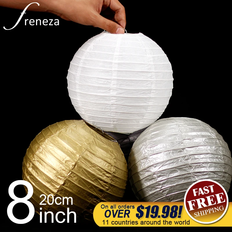 1PCS 8inch round wedding paper lantern FRENEZA white DIY crafs lampion for home party decoration accessories favor gift 20cm | Дом и сад