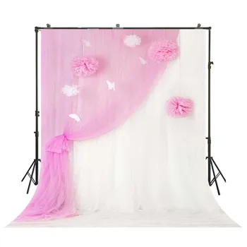 

HuaYi wonderful flowers decoration pink and white curtain background photography for wedding party photoshoot backdrops D-9135