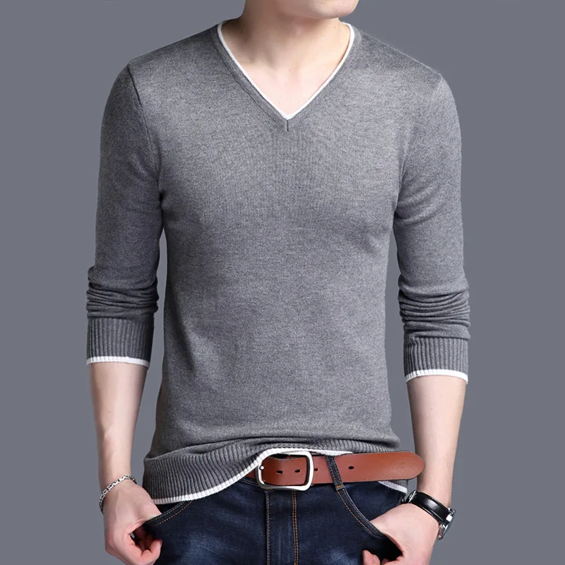 Fgkks модные брендовые мужские свитера, мужские одноцветные тонкие свитера с v-образным вырезом, мужские облегающие пуловеры, свитера, топы - Цвет: Dark Gray
