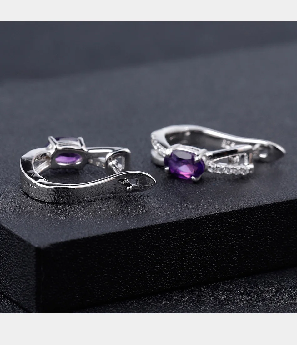 GEM'S балетные 925 пробы, серебряные простые элегантные серьги для женщин 0.96Ct натуральный аметистовый драгоченный камень, клипсы, хорошее ювелирное изделие