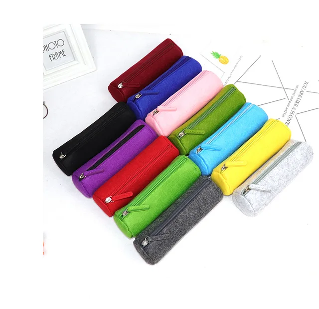 Manufacturer Felt Pencil Case Pencil Bag Solid Color Cylinder Flat Pencil  Case Large Capacity Stationery Pencil Box Student Kids - AliExpress