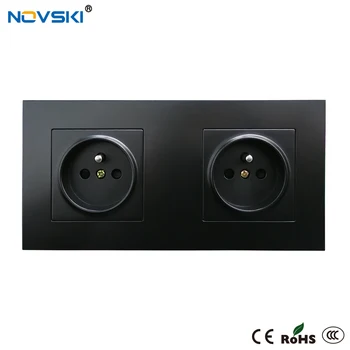 

2|3|4|5 Outlet French Wall Socket Quintuple Frame Plug Grounded, 16A EU Standard Electrical Socket PC Black, 15 Years Warranty