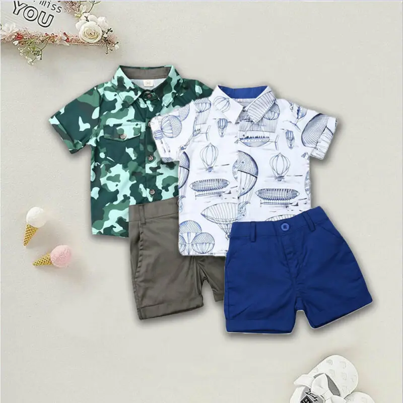 

US New Toddler Baby Boy 1Y-6Y Shirt Tops Pants Sunsuit Standing Collar Outfits Clothes