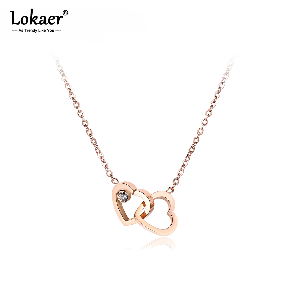 Цепочка с двойным сердцем Lokaer N18058 женская ожерелье из кубического циркония и