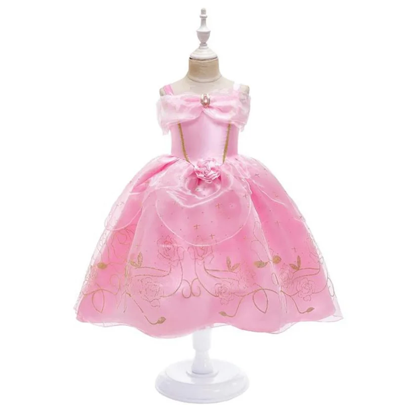 Платье принцессы Авроры для девочек детский нарядный костюм Спящей красавицы детская одежда для карнавала, дня рождения, праздника, праздника, розового цвета