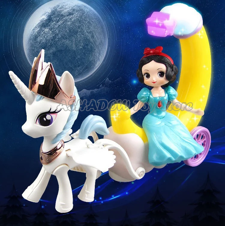 

Princess Moon Carriage Cars With Lights Sounds Frozen Elsa Anna Snow White Cinderella Sophia Dolls Toys for Children Girls Gifts