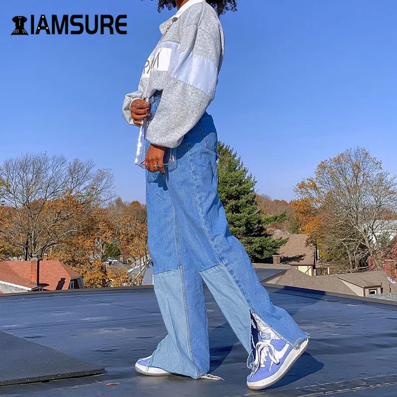 Уличная одежда IAMSURE в стиле пэчворк модные джинсовые брюки для женщин
