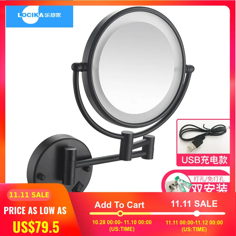 

Rechargeable LED Wall Mirror 8" Round Flexible Metal Mirror light Double sided 3X magnify Makeup Mirror Bathroom Backlit espejo