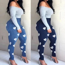 

Women Heart Print Jeans Slim Denim Jean Plus Size Pantalon Femme Skinny Bodycon Pencil Pants Trousers XL-5XL Africa Streetwear