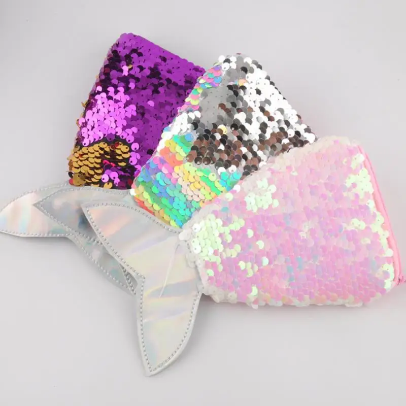 

1 Pc cute Creative Mermaid Sequins Coin Bag fish tail Small coin purse Bag Cartoon Doll Figure Toys for kids gift