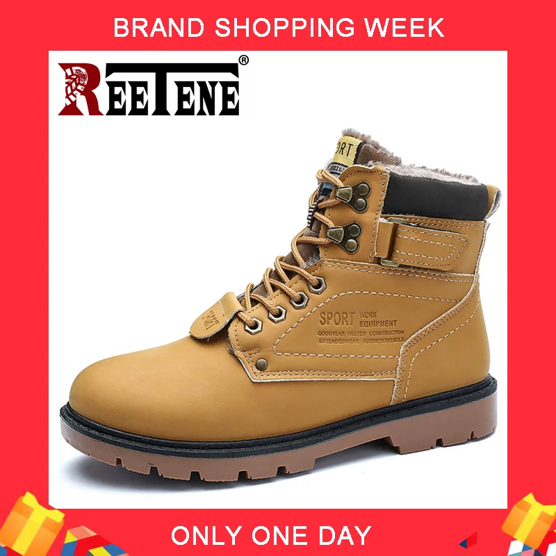 REETENE 2019 Men'S Winter Snow Boots Fur Ankle Boots Men Casual Shoes High Quality Plush Men Outdoor Work Shoes Plus Size 46