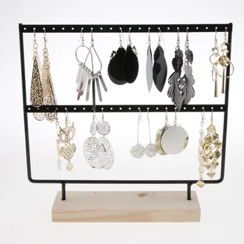 

44 Holes Jewelry Organizer Stand Black White color Iron with Wooden craft Earring Holder Fashion Earrings Display Rack #0910