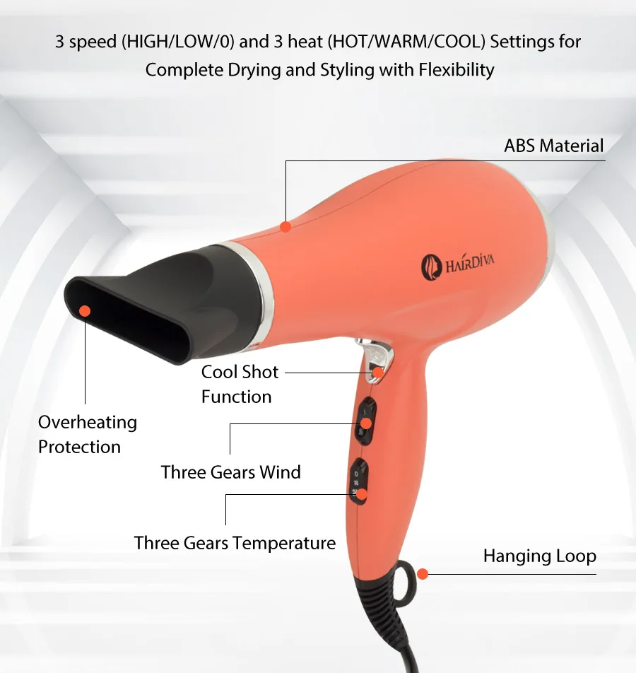 3 speed  and 3 heat Settings for Complete Drying and Styling