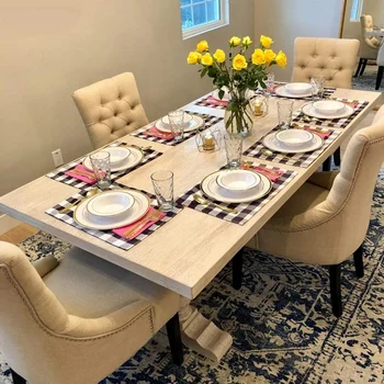 

18 Inch X 13 Inch Plaid Checkered Placemats,Black & White Checker, Quality Thin and Durable Placemats for Dining Table Set Of 4