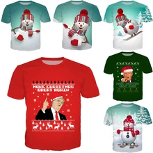 Рождественская футболка, новинка, Мужская и Женская толстовка с надписью «Trump», 3D принт снеговика, короткий рукав, хип-хоп Уличный Топ, Забавный пуловер, C083-01