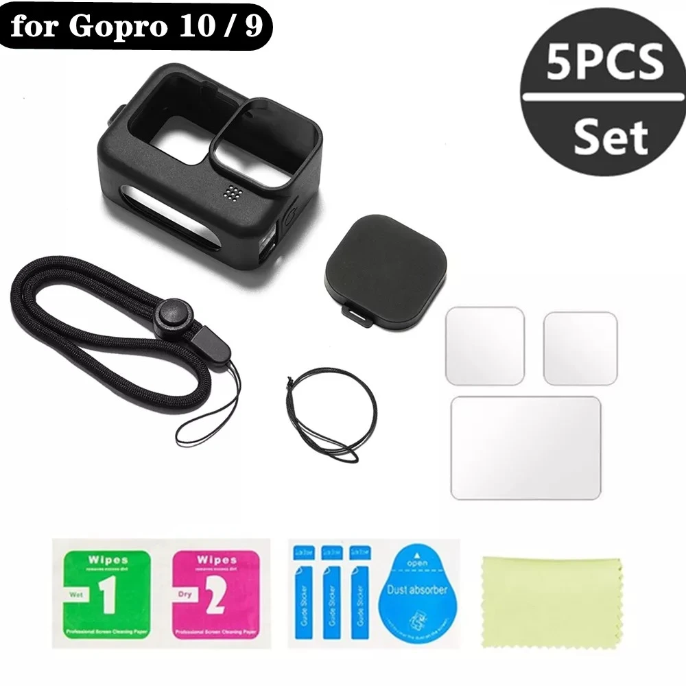 light box photography Silicone Case for GoPro Hero 10 9 Black Tempered Glass Screen Protector Protective Film Lens Cap Cover for Go Pro 9 Accessories light box photography