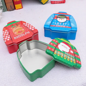 

Christmas Tinplate Box Christmas Candy Tins Gifts Storage Container Santa Snowman Cartoons Decora Children 2021 New Year Gifts